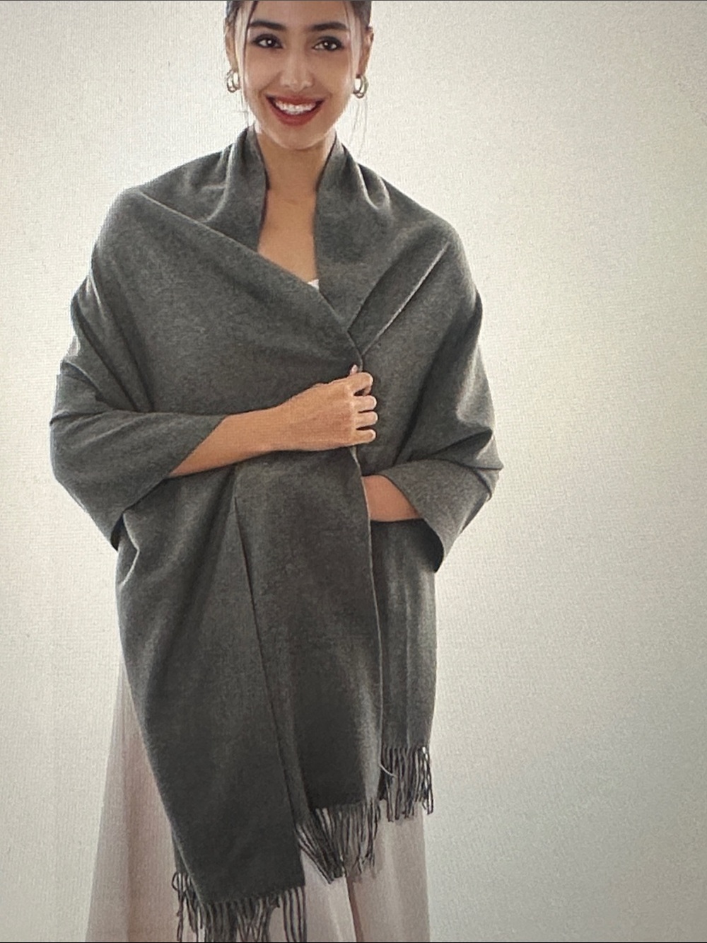 Cozy Gray Fringe Shawl Wrap for Women